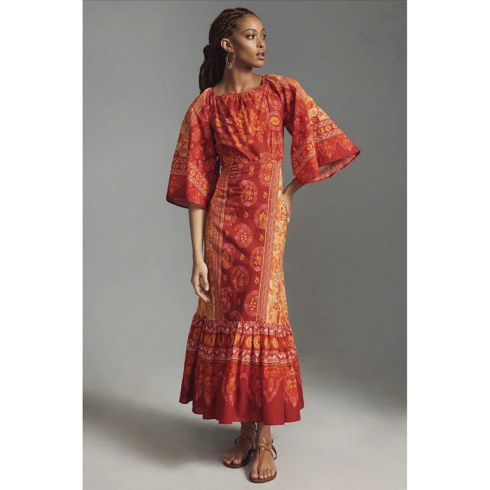 FARM RIO Combuco Cutout Colorful Tropical Boho Maxi Dress Back Cut Out Medium